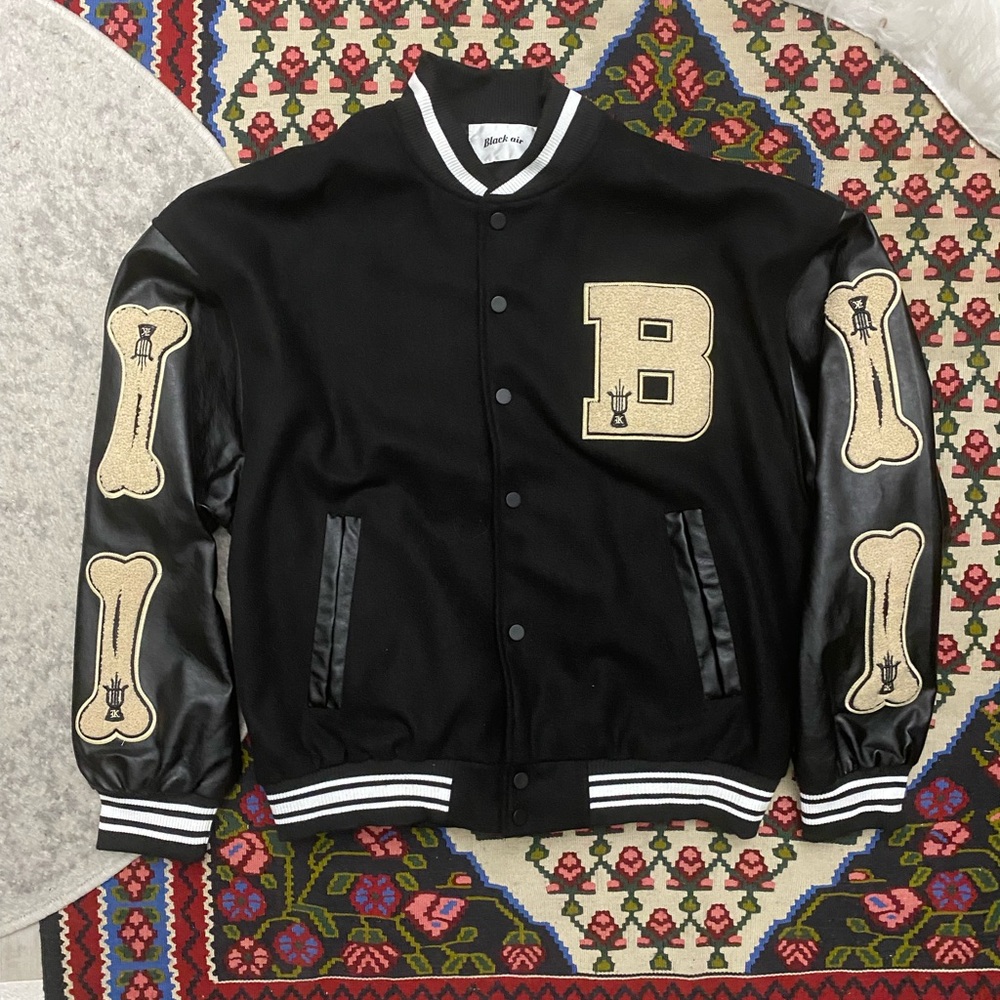 Black and Tan Bomber Jacket with Leather Sleeves